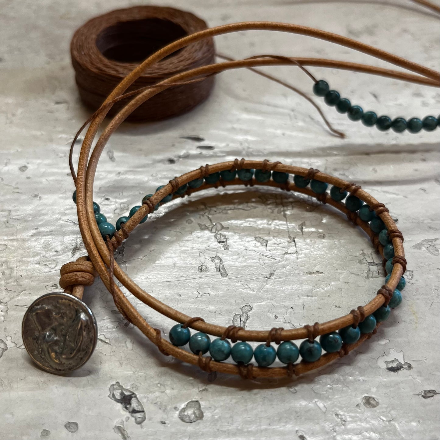 Make and Take-Turquoise and Leather Wrap Bracelet